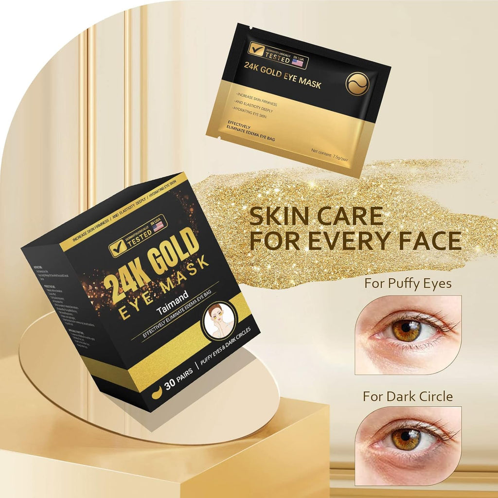 Under Eye Patches (30 Pairs), 24K Gold Under Eye Mask for Puffy Eyes, Dark Circles,Bags and Wrinkles with Collagen,Relieves Pressure and Reduces Wrinkles,Revitalises and Refreshes Your Skin